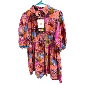 Britton Court Pink Zebra Leaf Print Mini Dress Shirt Style‎ Sequins Size S